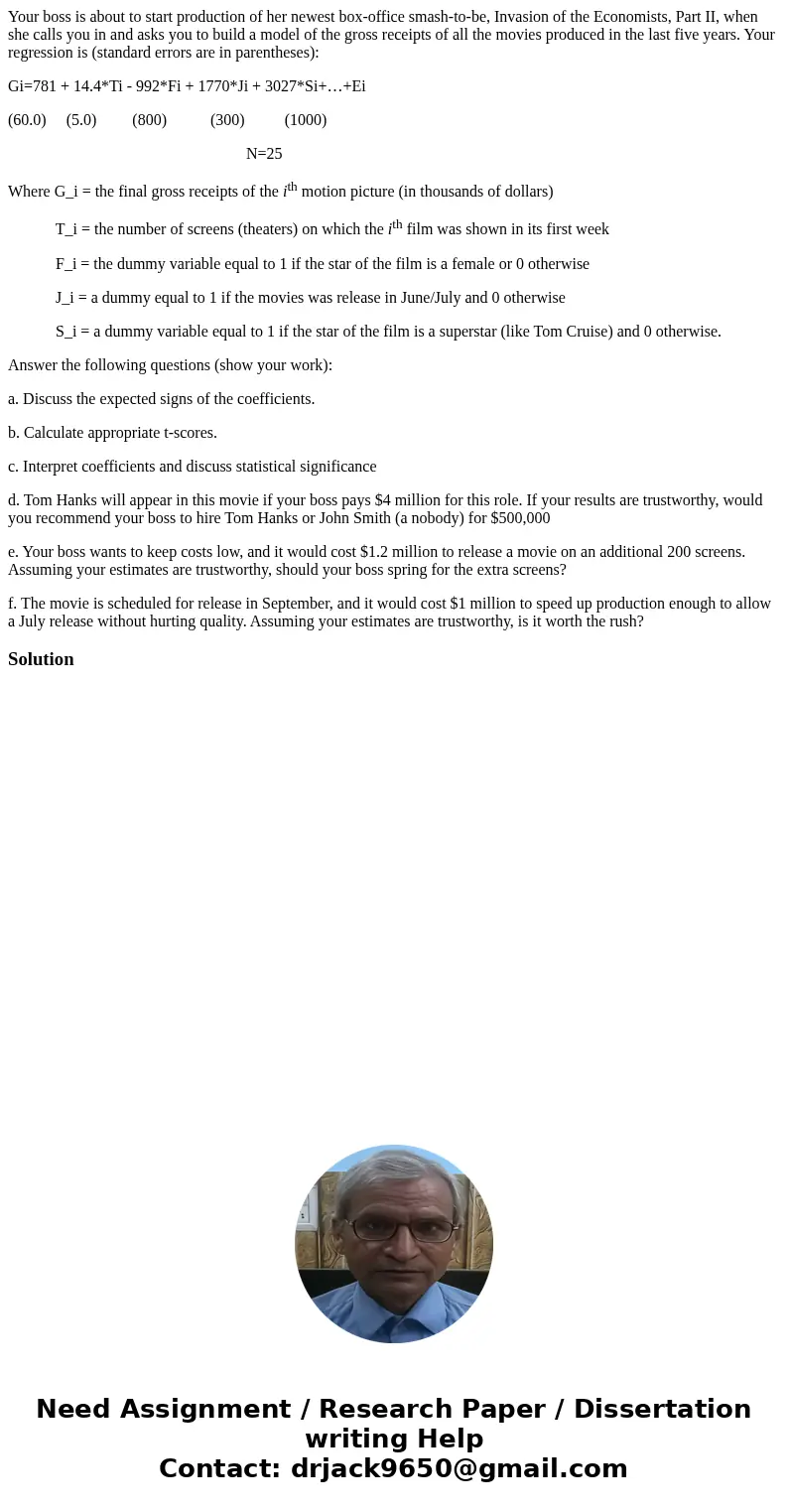 Your boss is about to start production of her newest box-office smash-to-be, Invasion of the Economists, Part II, when she calls you in and asks you to build a  Your boss is about to start production of her newest box-office smash-to-be, Invasion of the Economists, Part II, when she calls you in and asks you to build a