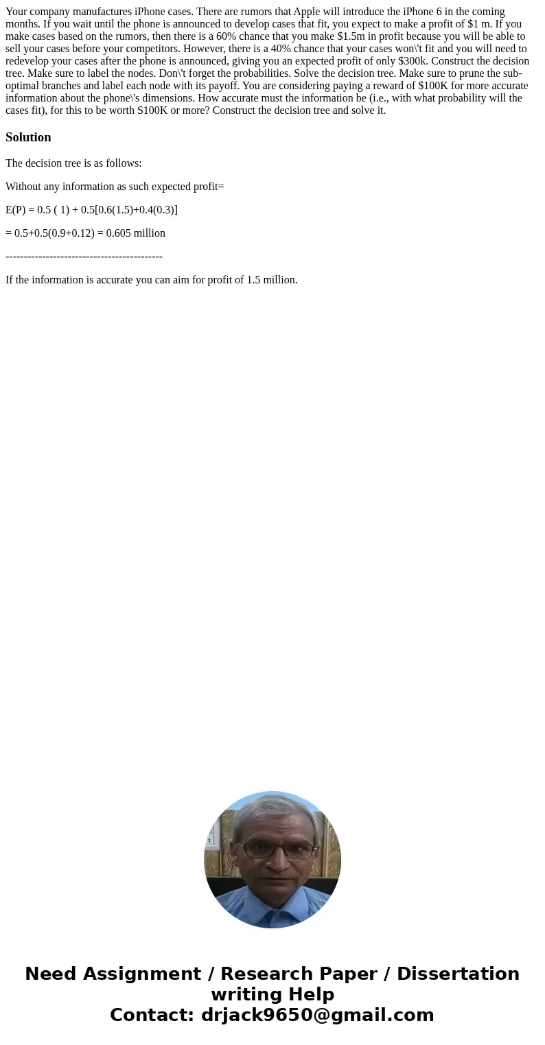 Your company manufactures iPhone cases. There are rumors that Apple will introduce the iPhone 6 in the coming months. If you wait until the phone is announced   Your company manufactures iPhone cases. There are rumors that Apple will introduce the iPhone 6 in the coming months. If you wait until the phone is announced