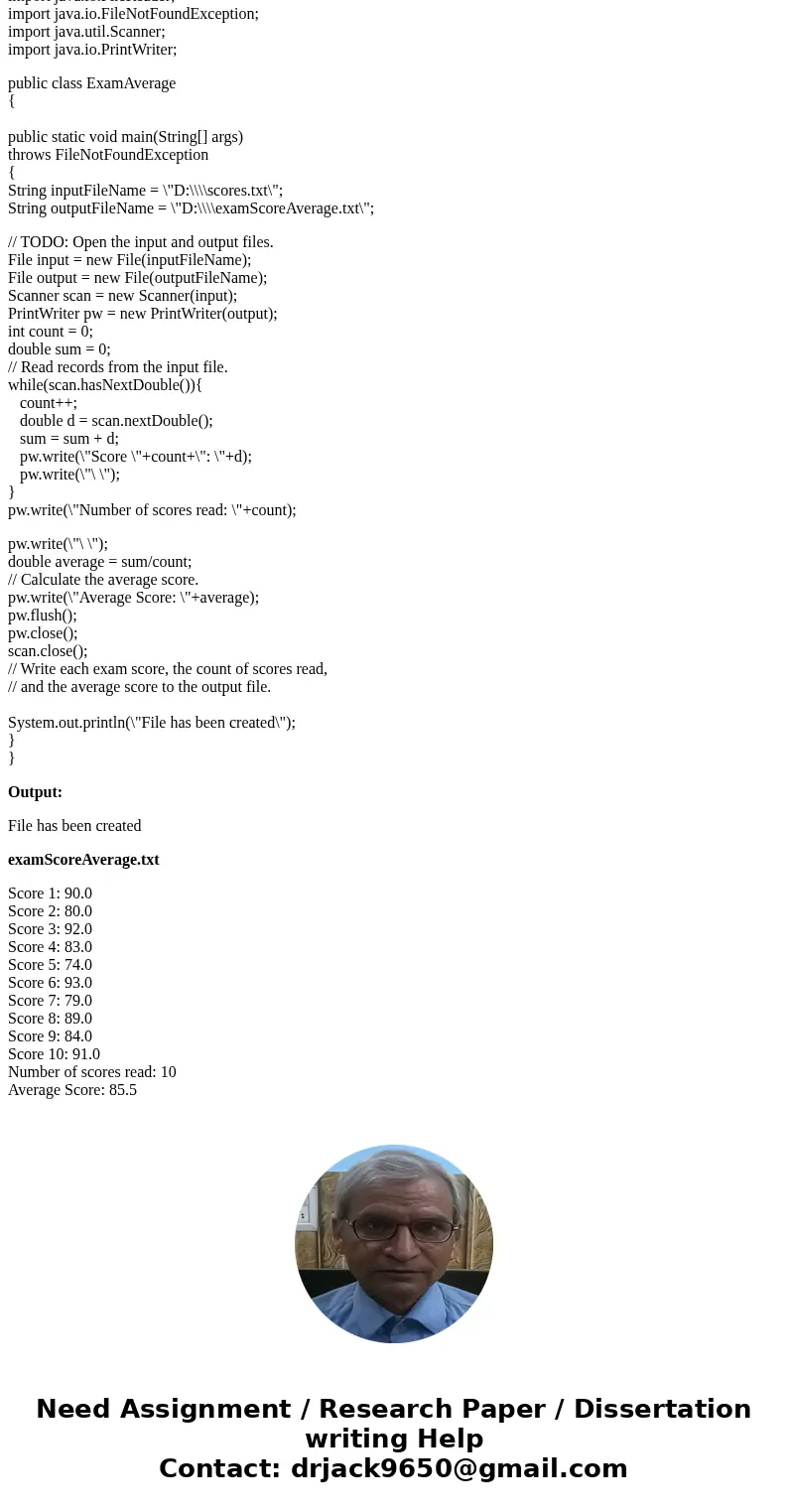 Your task is to read a file containing exam scores, and to write another file that contains the results of processing the exam scores. The output file should nu Your task is to read a file containing exam scores, and to write another file that contains the results of processing the exam scores. The output file should nu