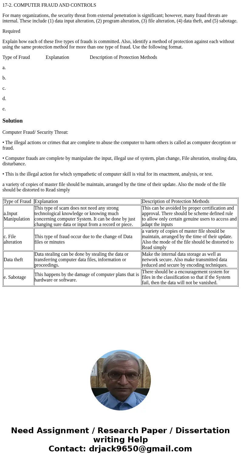 17-2. COMPUTER FRAUD AND CONTROLS For many organizations, the security threat from external penetration is significant; however, many fraud threats are internal 17-2. COMPUTER FRAUD AND CONTROLS For many organizations, the security threat from external penetration is significant; however, many fraud threats are internal