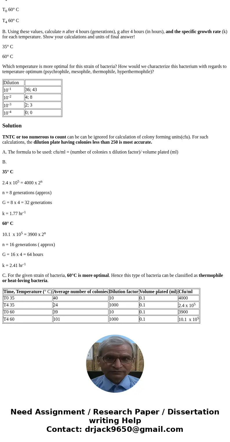 2. (12 pts) For your next temperature experiment, you grow a subsample until it is in exponential growth phase. This you will usually hear called “log phase” in