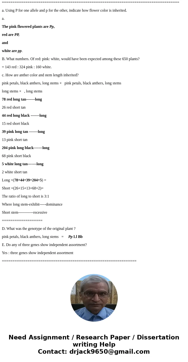26. A snap dragon with pink petals black anthers and long stems was allowed to self fertilize. from the resulting seeds, 650 adult plants were obtained. The phe