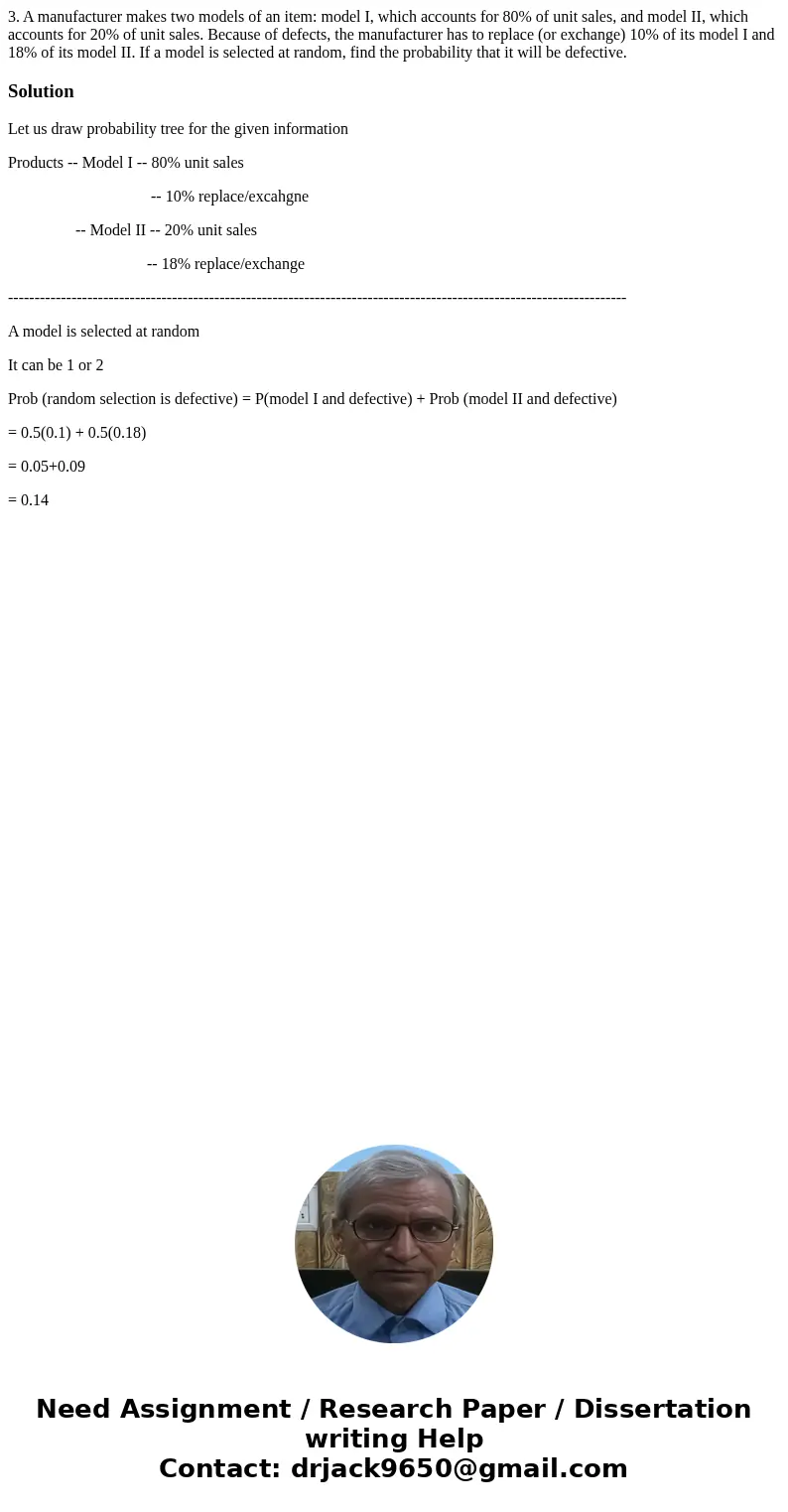 3. A manufacturer makes two models of an item: model I, which accounts for 80% of unit sales, and model II, which accounts for 20% of unit sales. Because of de  3. A manufacturer makes two models of an item: model I, which accounts for 80% of unit sales, and model II, which accounts for 20% of unit sales. Because of de