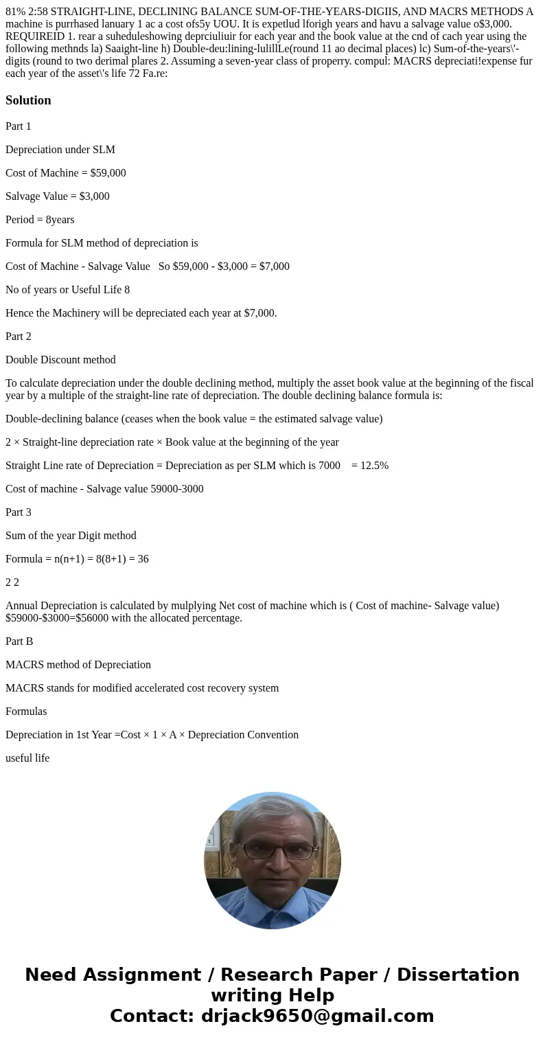 81% 2:58 STRAIGHT-LINE, DECLINING BALANCE SUM-OF-THE-YEARS-DIGIIS, AND MACRS METHODS A machine is purrhased lanuary 1 ac a cost ofs5y UOU. It is expetlud lfori  81% 2:58 STRAIGHT-LINE, DECLINING BALANCE SUM-OF-THE-YEARS-DIGIIS, AND MACRS METHODS A machine is purrhased lanuary 1 ac a cost ofs5y UOU. It is expetlud lfori