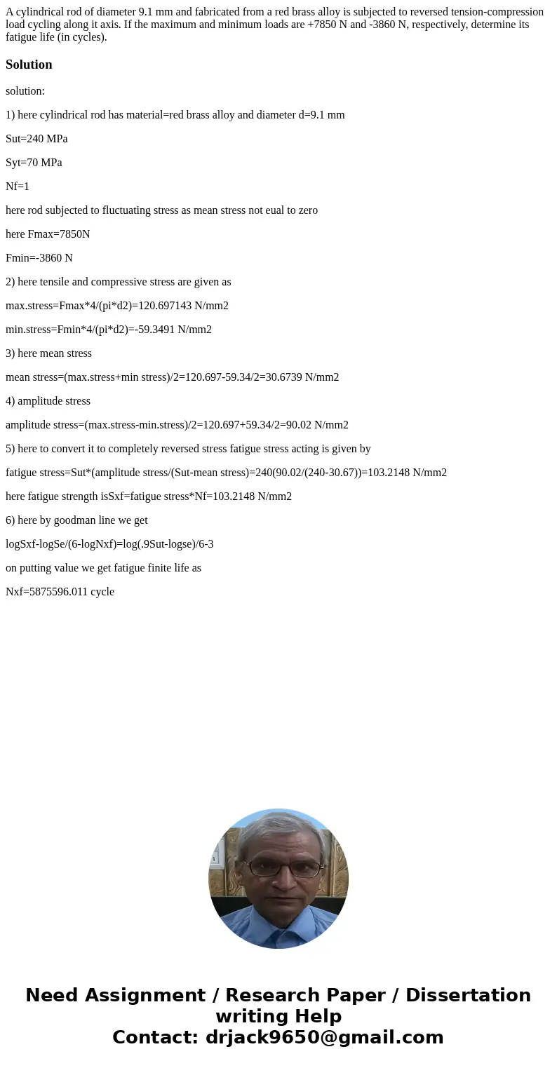 A cylindrical rod of diameter 9.1 mm and fabricated from a red brass alloy is subjected to reversed tension-compression load cycling along it axis. If the maxim A cylindrical rod of diameter 9.1 mm and fabricated from a red brass alloy is subjected to reversed tension-compression load cycling along it axis. If the maxim