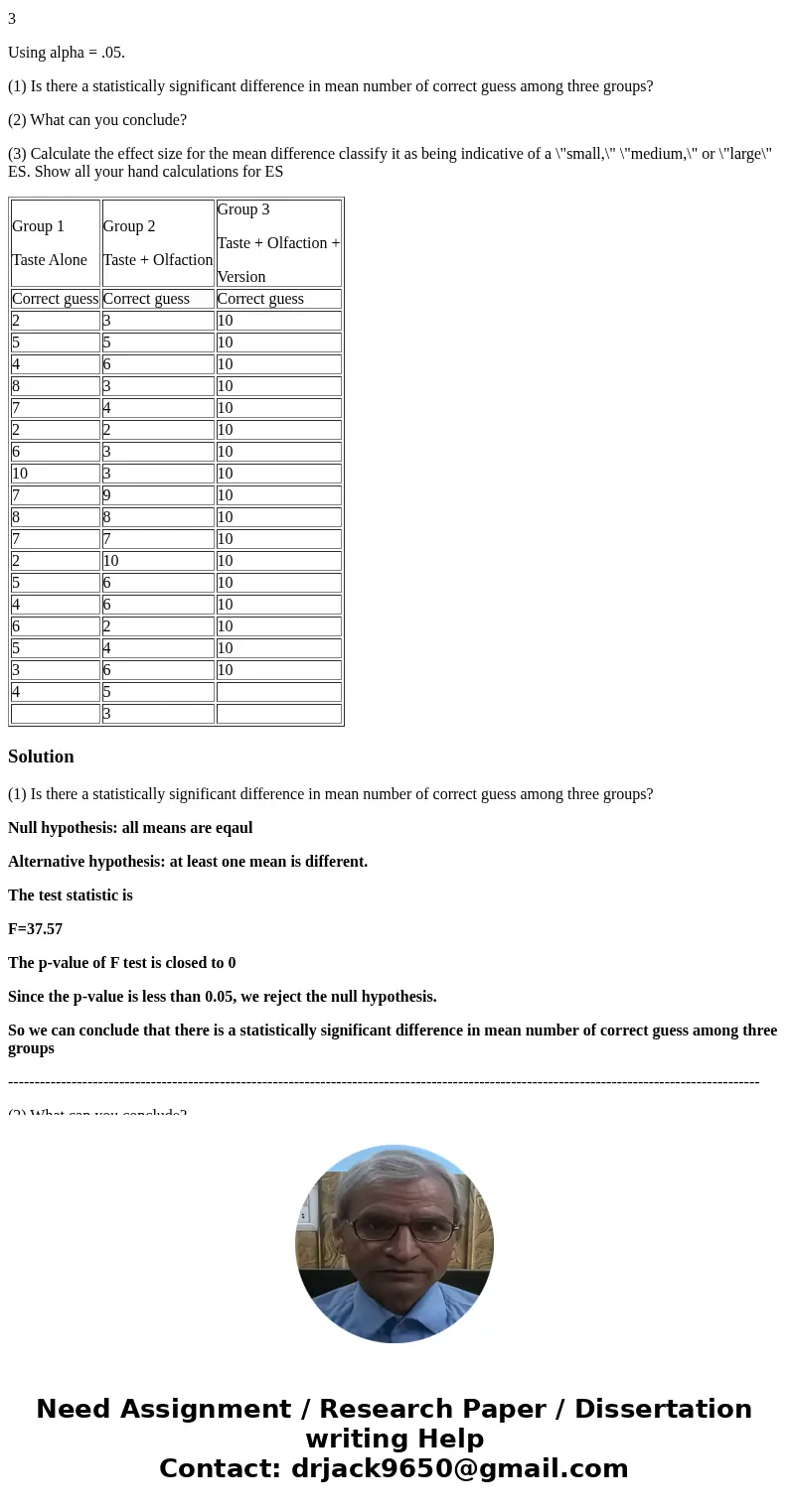 A researcher examined the effects (if any) of eliminating either vision, smell, or both, from inclusion in identifying taste. In order to determine this, he ask A researcher examined the effects (if any) of eliminating either vision, smell, or both, from inclusion in identifying taste. In order to determine this, he ask