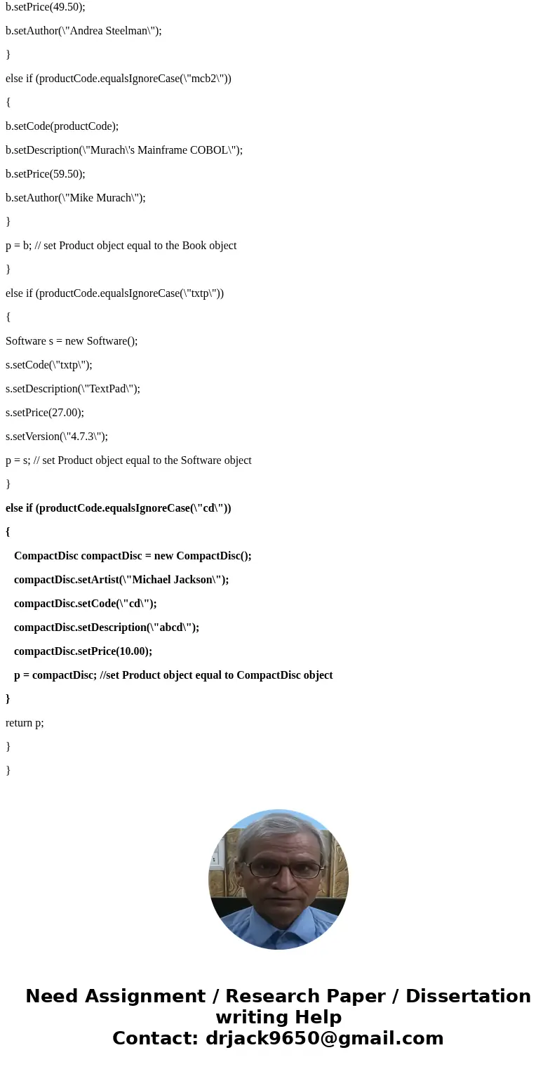 Changes that need to be made: Create CompactDisc class as subclass of Product CompactDisc class works like Book and Software classes CompactDisc class has priva