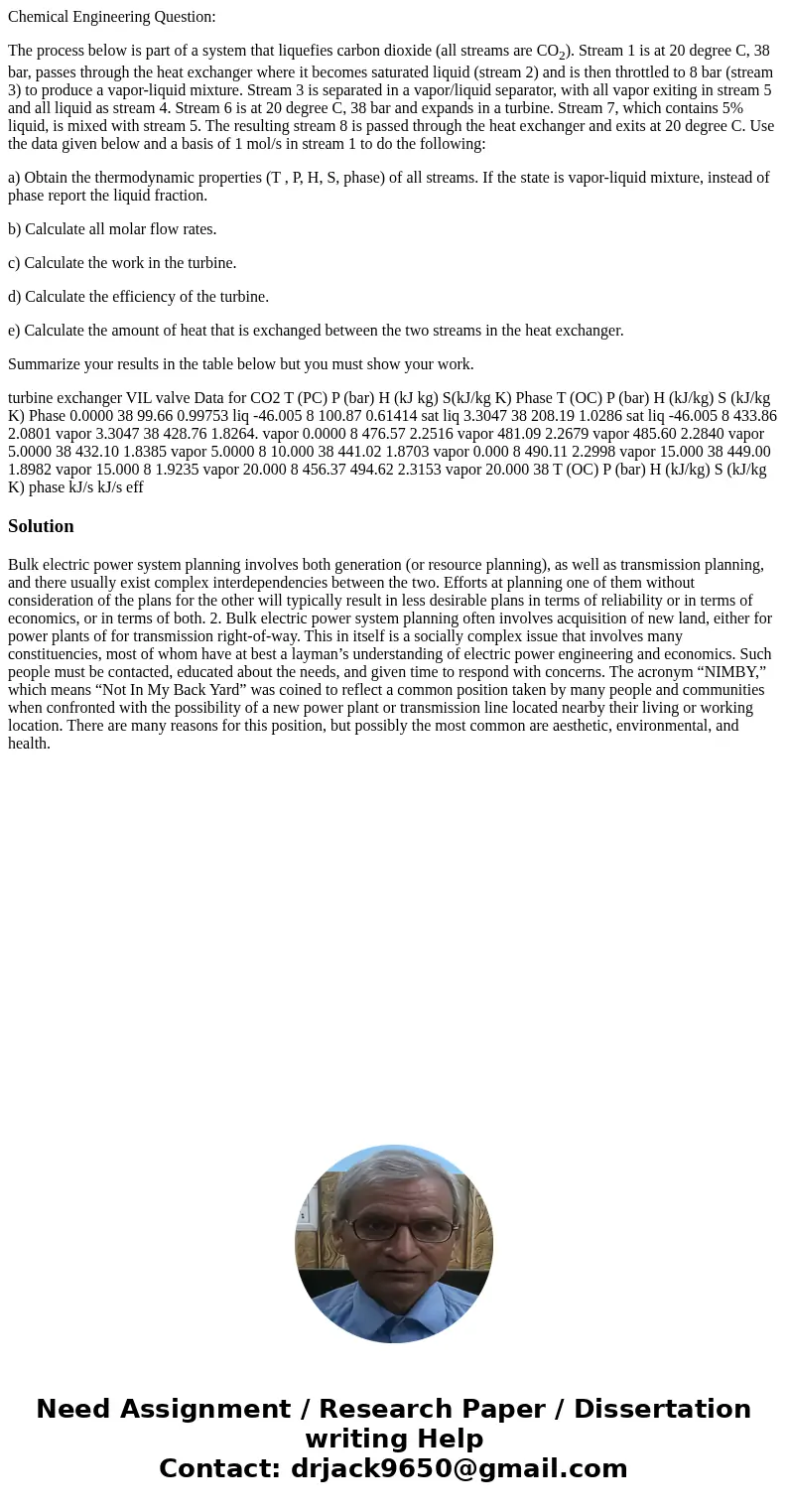 Chemical Engineering Question: The process below is part of a system that liquefies carbon dioxide (all streams are CO2). Stream 1 is at 20 degree C, 38 bar, pa Chemical Engineering Question: The process below is part of a system that liquefies carbon dioxide (all streams are CO2). Stream 1 is at 20 degree C, 38 bar, pa
