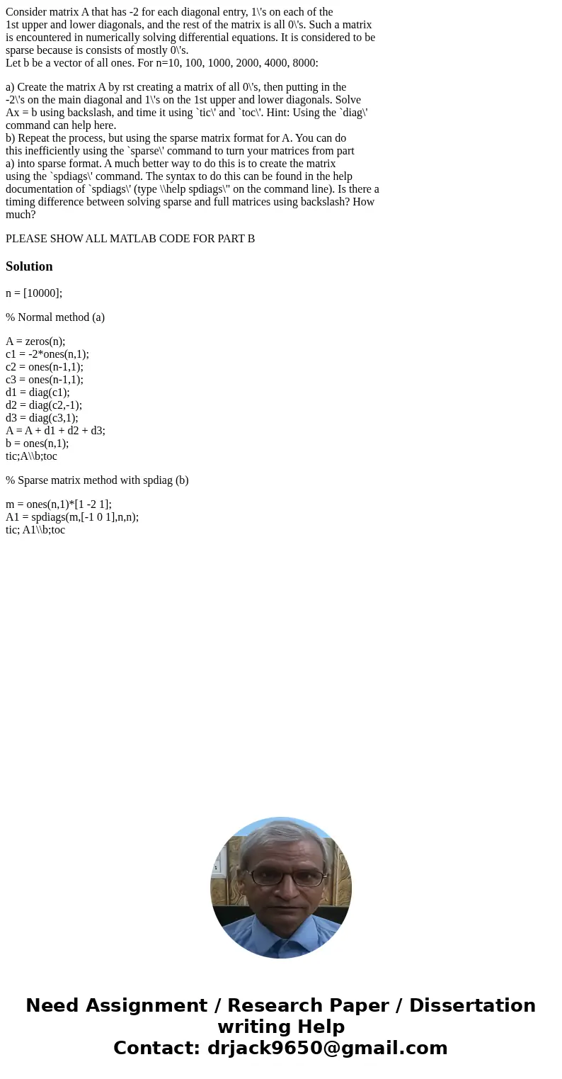 Consider matrix A that has -2 for each diagonal entry, 1\'s on each of the 1st upper and lower diagonals, and the rest of the matrix is all 0\'s. Such a matrix 