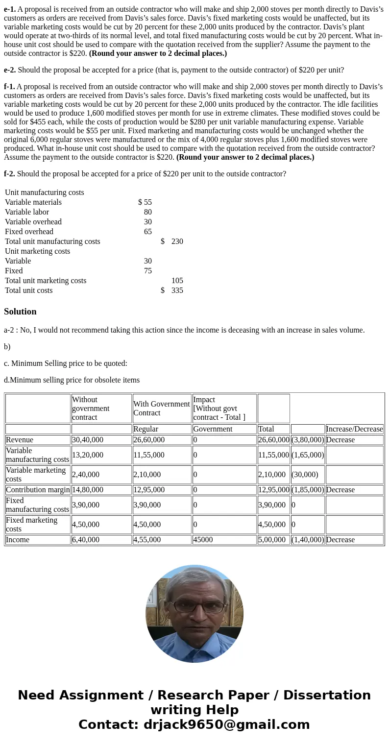 Davis Kitchen Supply produces stoves for commercial kitchens. The costs to manufacture and market the stoves at the company\'s normal volume of 6,000 units per 