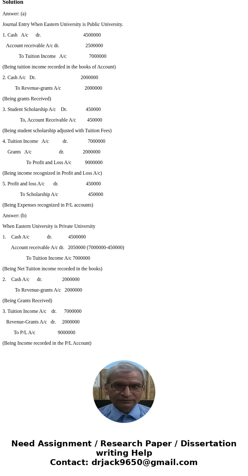 Eastern University had the following transactions at the beginning of its academic year: Student tuition and fees were billed in the amount of $7,000,000. Of th Eastern University had the following transactions at the beginning of its academic year: Student tuition and fees were billed in the amount of $7,000,000. Of th