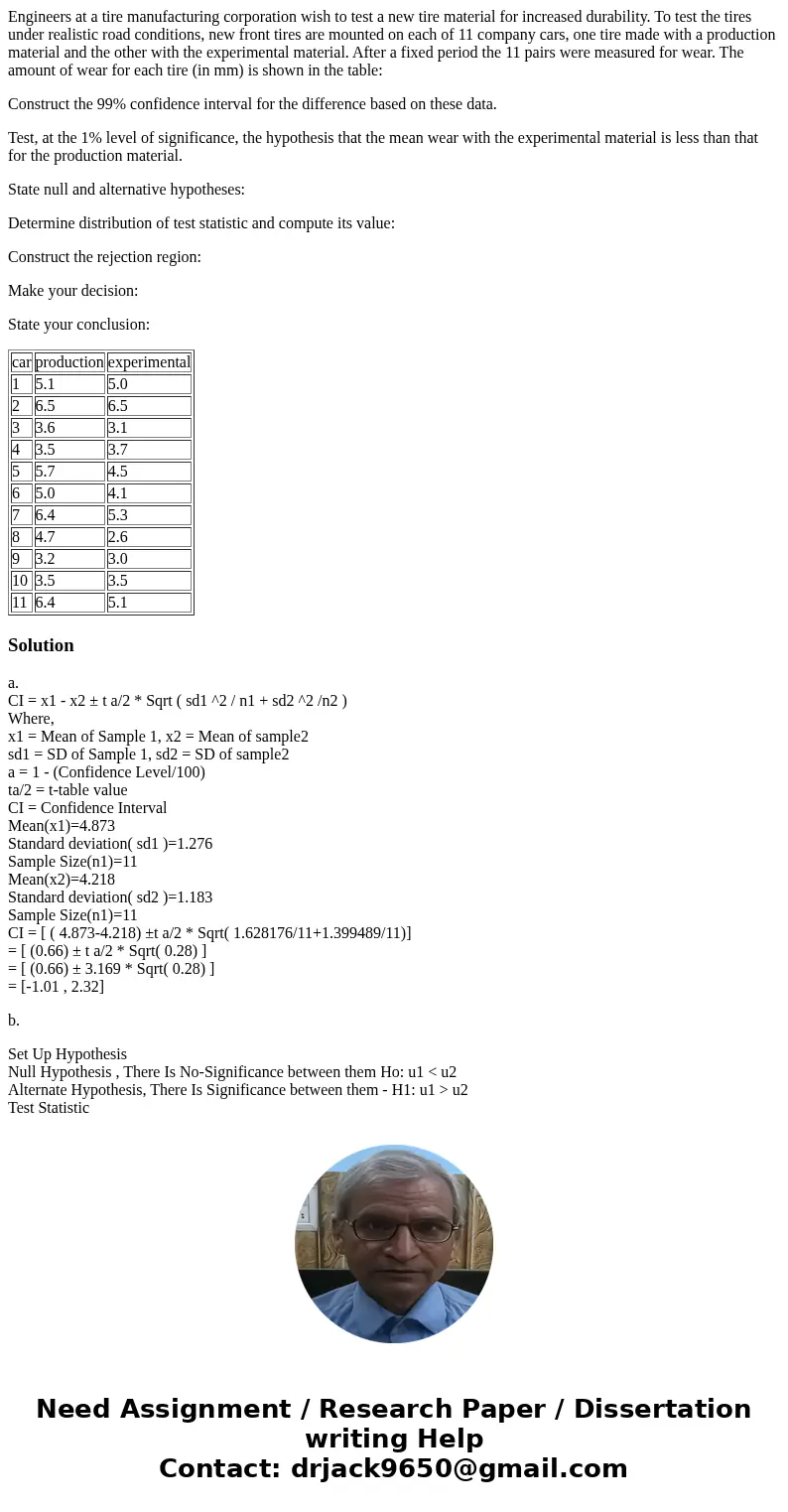 Engineers at a tire manufacturing corporation wish to test a new tire material for increased durability. To test the tires under realistic road conditions, new  Engineers at a tire manufacturing corporation wish to test a new tire material for increased durability. To test the tires under realistic road conditions, new