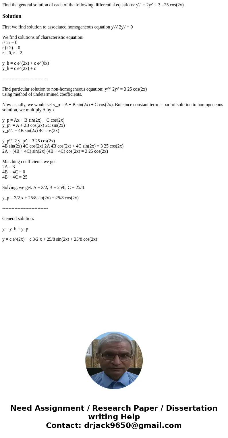 Find the general solution of each of the following differential equations: y\  Find the general solution of each of the following differential equations: y\