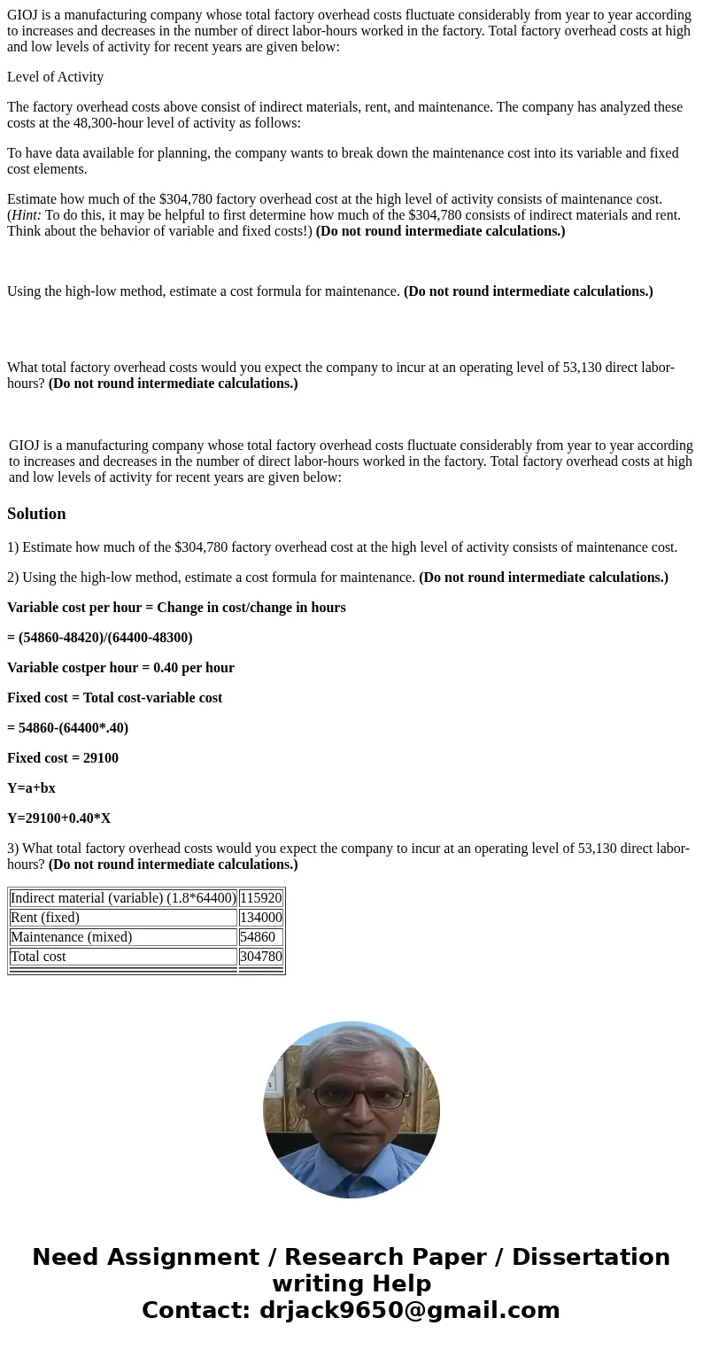 GIOJ is a manufacturing company whose total factory overhead costs fluctuate considerably from year to year according to increases and decreases in the number o GIOJ is a manufacturing company whose total factory overhead costs fluctuate considerably from year to year according to increases and decreases in the number o