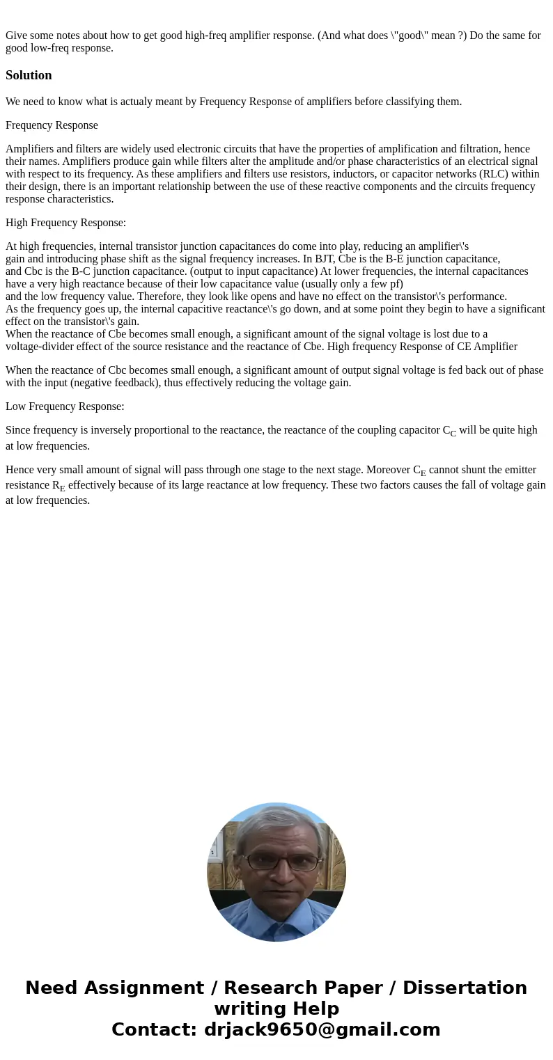 Give some notes about how to get good high-freq amplifier response. (And what does \  Give some notes about how to get good high-freq amplifier response. (And what does \