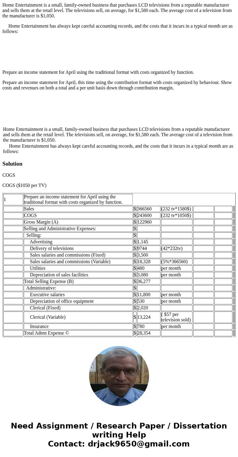 Home Entertainment is a small, family-owned business that purchases LCD televisions from a reputable manufacturer and sells them at the retail level. The televi