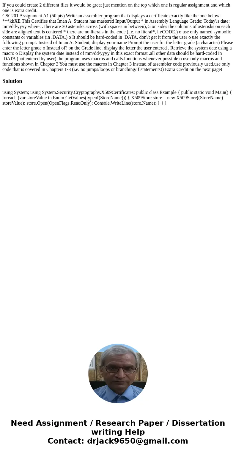 If you could create 2 different files it would be great just mention on the top which one is regular assignment and which one is extra credit. CSC201 Assignment If you could create 2 different files it would be great just mention on the top which one is regular assignment and which one is extra credit. CSC201 Assignment