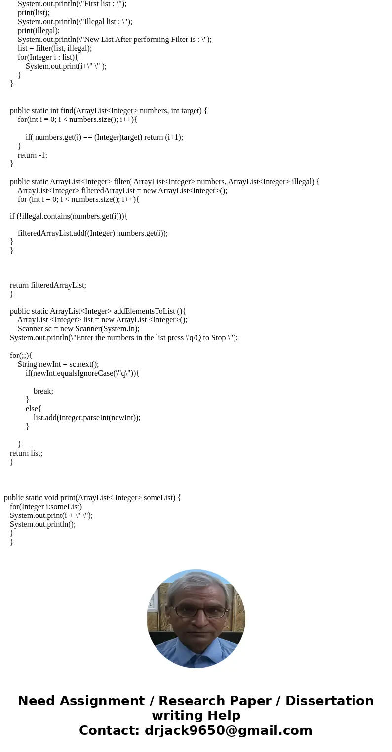 Illegal numbers. a. Complete the method find which accepts a collection of integers and a target, and returns the position that the integer is found in, or a fl Illegal numbers. a. Complete the method find which accepts a collection of integers and a target, and returns the position that the integer is found in, or a fl