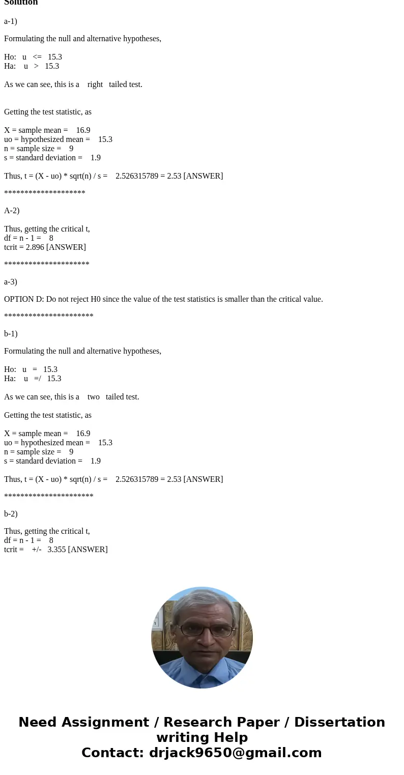 In order to conduct a hypothesis test of the population mean, a random sample of 9 observations is drawn from a normally distributed population. The resulting m In order to conduct a hypothesis test of the population mean, a random sample of 9 observations is drawn from a normally distributed population. The resulting m