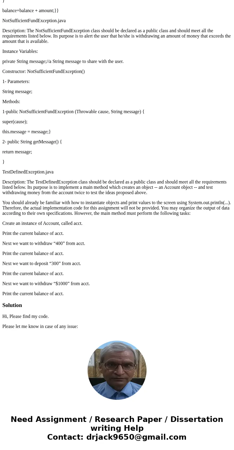 Java help Module 4:Exception Handling and Text I/O Assignment 4: Test Defined Exception Purpose: User Defined Exception class in Java Java has very good support Java help Module 4:Exception Handling and Text I/O Assignment 4: Test Defined Exception Purpose: User Defined Exception class in Java Java has very good support