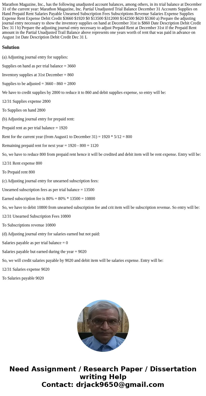 Marathon Magazine, Inc., has the following unadjusted account balances, among others, in its trial balance at December 31 of the current year: Marathon Magazin  Marathon Magazine, Inc., has the following unadjusted account balances, among others, in its trial balance at December 31 of the current year: Marathon Magazin