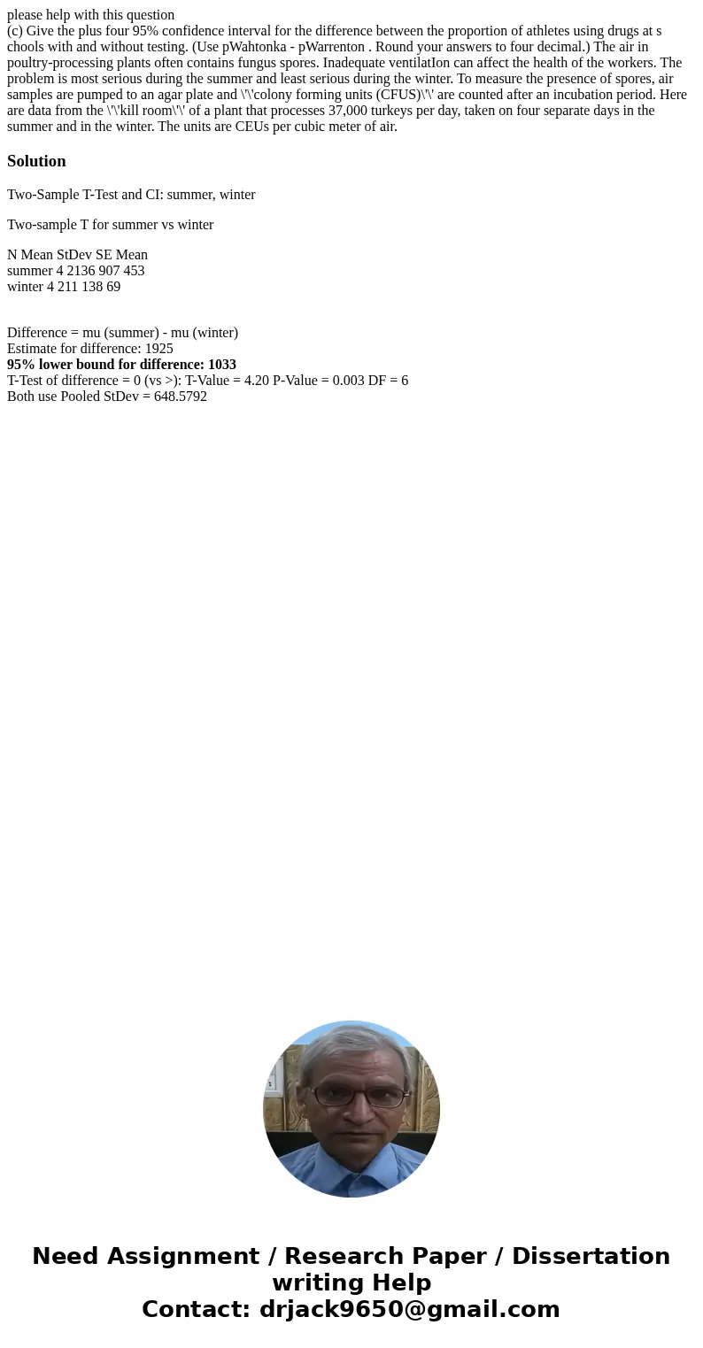 please help with this question (c) Give the plus four 95% confidence interval for the difference between the proportion of athletes using drugs at s chools with