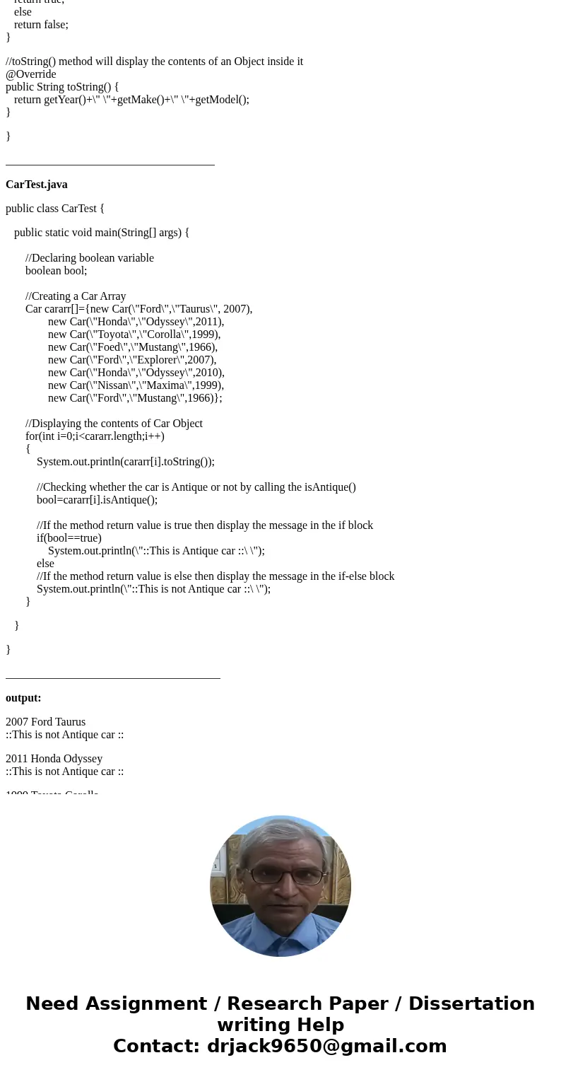 Please write in java complier I am using is eclispe Write a class called Car that contains instance data that represents the make, model, and year of the car. D Please write in java complier I am using is eclispe Write a class called Car that contains instance data that represents the make, model, and year of the car. D