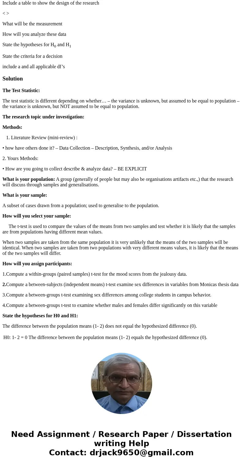 Produce a research proposal in outline form, for related (dependent) t test. Include tables as noted in the example below. Present a brief research proposal tha Produce a research proposal in outline form, for related (dependent) t test. Include tables as noted in the example below. Present a brief research proposal tha