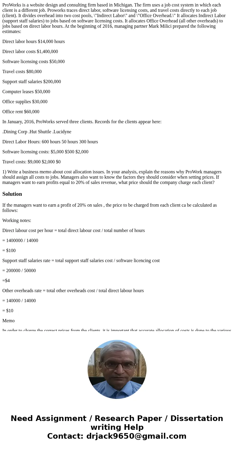 ProWorks is a website design and consulting firm based in Michigan. The firm uses a job cost system in which each client is a different job. Proworks traces dir ProWorks is a website design and consulting firm based in Michigan. The firm uses a job cost system in which each client is a different job. Proworks traces dir
