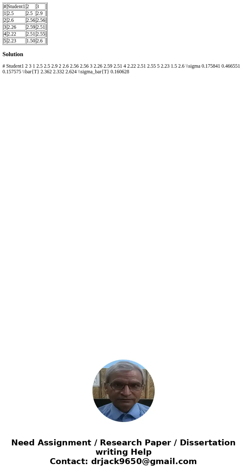 # Student1 2 3 1 2.5 2.5 2.9 2 2.6 2.56 2.56 3 2.26 2.59 2.51 4 2.22 2.51 2.55 5 2.23 1.50 2.6 Solution # Student1 2 3 1 2.5 2.5 2.9 2 2.6 2.56 2.56 3 2.26 2.5  # Student1 2 3 1 2.5 2.5 2.9 2 2.6 2.56 2.56 3 2.26 2.59 2.51 4 2.22 2.51 2.55 5 2.23 1.50 2.6 Solution # Student1 2 3 1 2.5 2.5 2.9 2 2.6 2.56 2.56 3 2.26 2.5