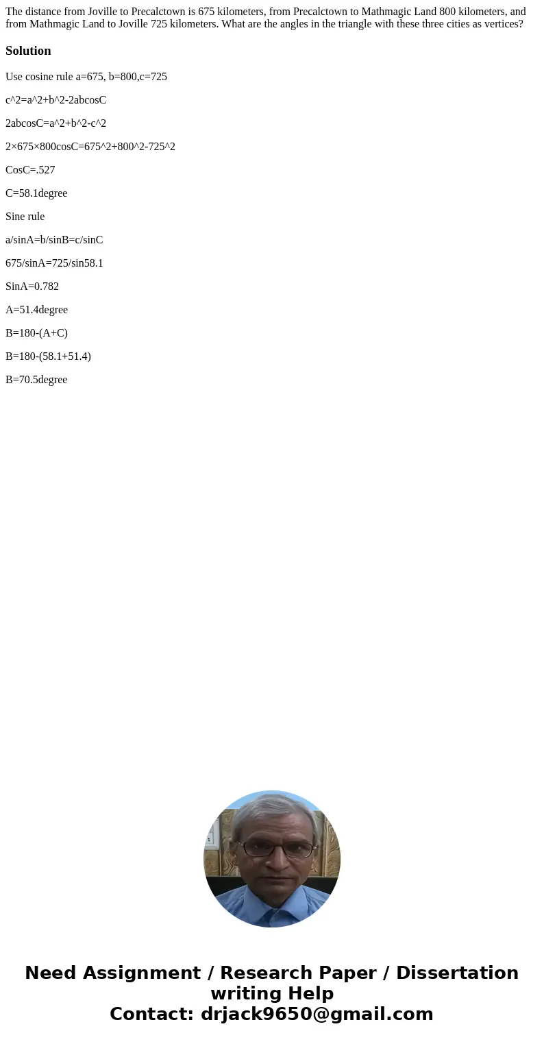 The distance from Joville to Precalctown is 675 kilometers, from Precalctown to Mathmagic Land 800 kilometers, and from Mathmagic Land to Joville 725 kilometer  The distance from Joville to Precalctown is 675 kilometers, from Precalctown to Mathmagic Land 800 kilometers, and from Mathmagic Land to Joville 725 kilometer