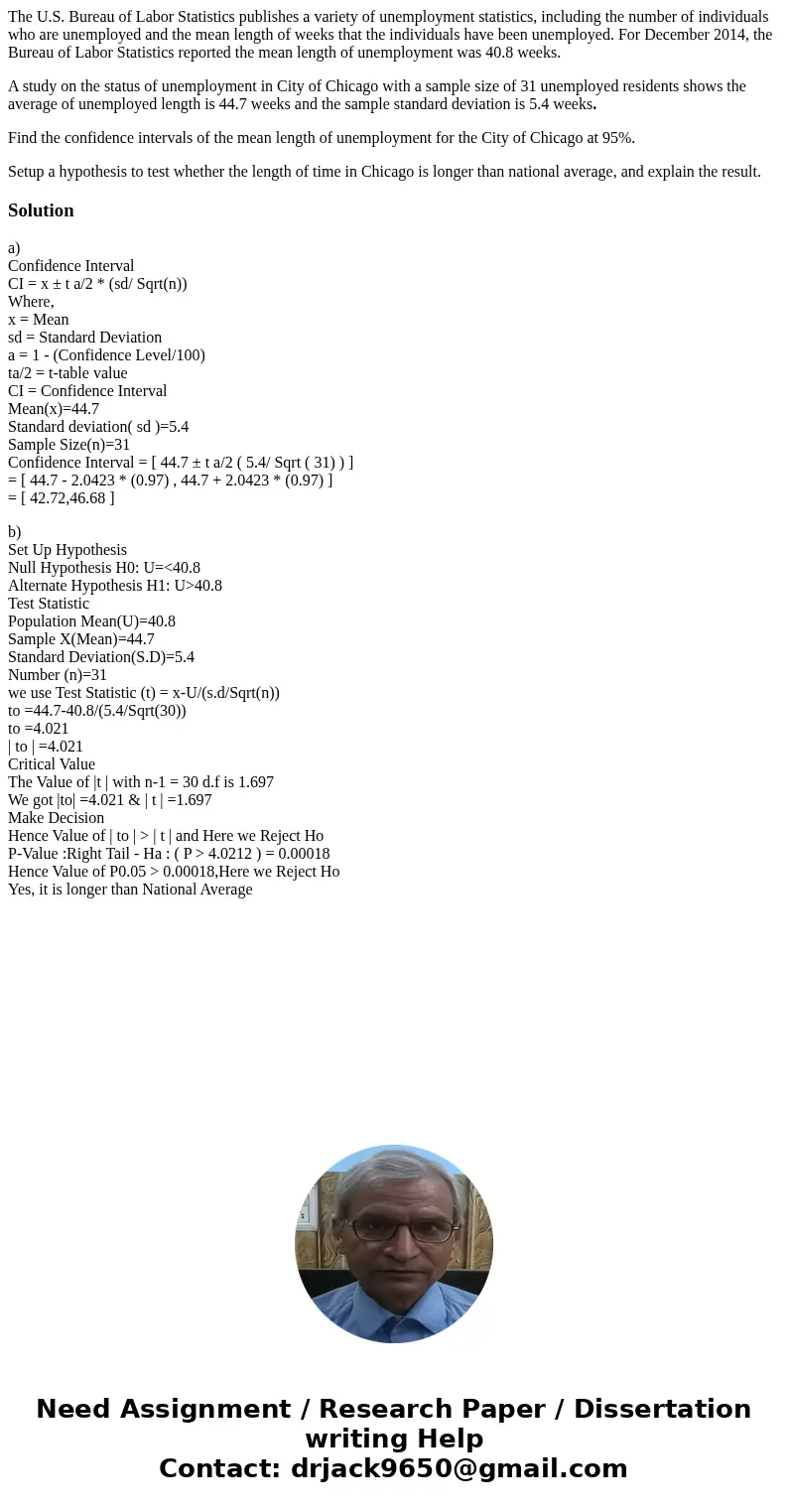 The U.S. Bureau of Labor Statistics publishes a variety of unemployment statistics, including the number of individuals who are unemployed and the mean length o