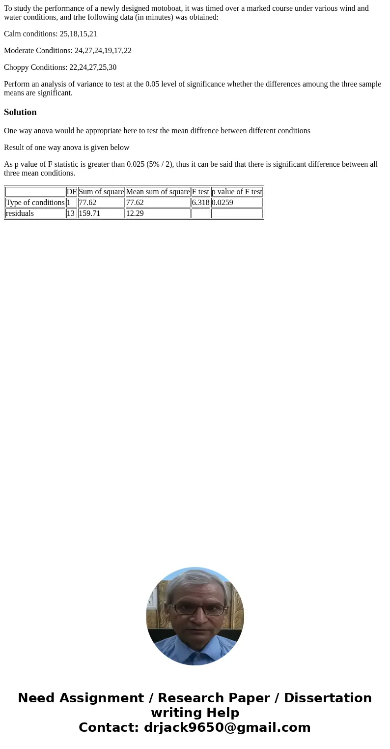 To study the performance of a newly designed motoboat, it was timed over a marked course under various wind and water conditions, and trhe following data (in mi To study the performance of a newly designed motoboat, it was timed over a marked course under various wind and water conditions, and trhe following data (in mi