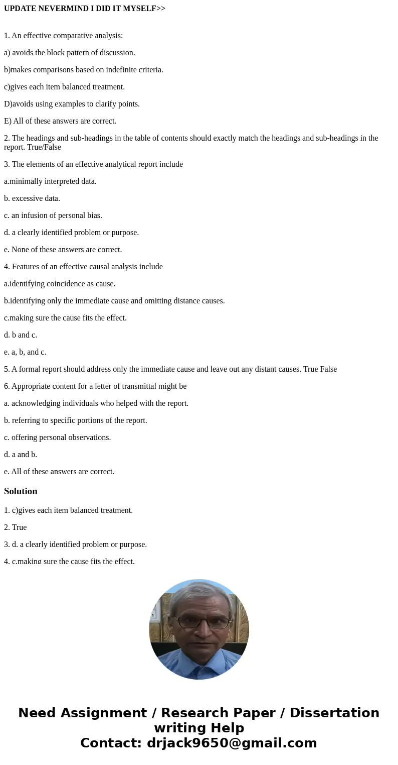 UPDATE NEVERMIND I DID IT MYSELF>> 1. An effective comparative analysis: a) avoids the block pattern of discussion. b)makes comparisons based on indefinit UPDATE NEVERMIND I DID IT MYSELF>> 1. An effective comparative analysis: a) avoids the block pattern of discussion. b)makes comparisons based on indefinit
