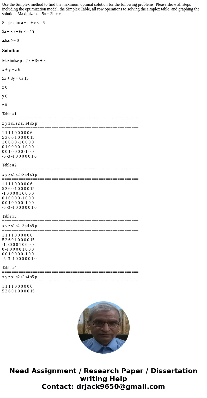 Use the Simplex method to find the maximum optimal solution for the following problems: Please show all steps including the optimization model, the Simplex Tabl Use the Simplex method to find the maximum optimal solution for the following problems: Please show all steps including the optimization model, the Simplex Tabl