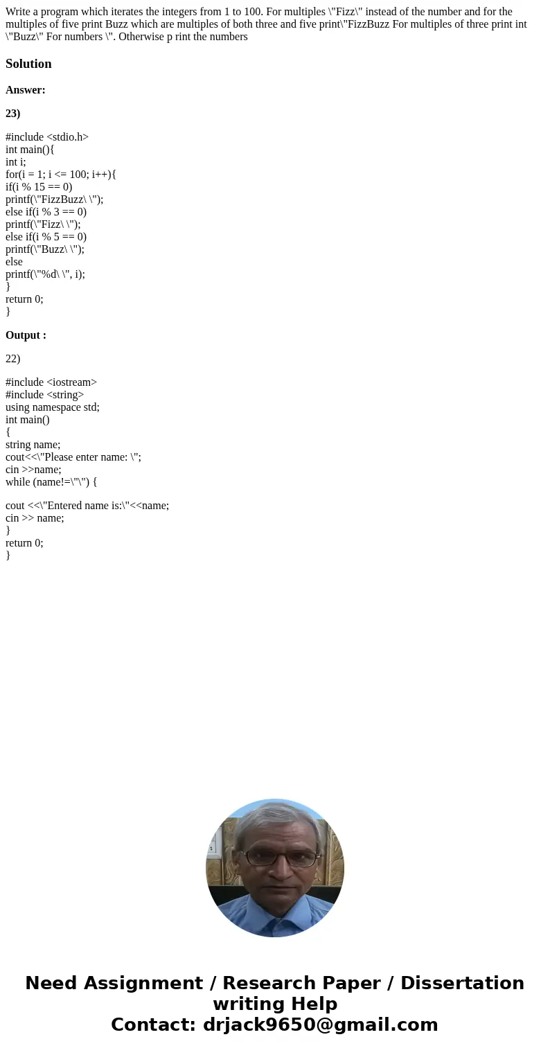  Write a program which iterates the integers from 1 to 100. For multiples \