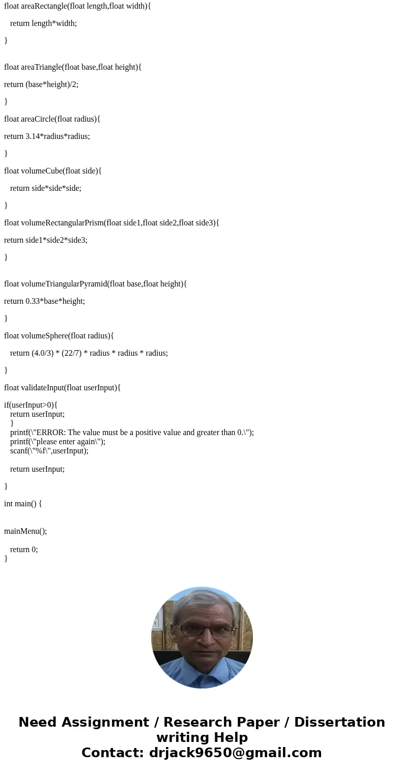 You are required to write a C program that will calculate the following: Perimeter: Square, Rectangle, Triangle, Circle. Area: Square, Rectangle, Triangle, Circ You are required to write a C program that will calculate the following: Perimeter: Square, Rectangle, Triangle, Circle. Area: Square, Rectangle, Triangle, Circ