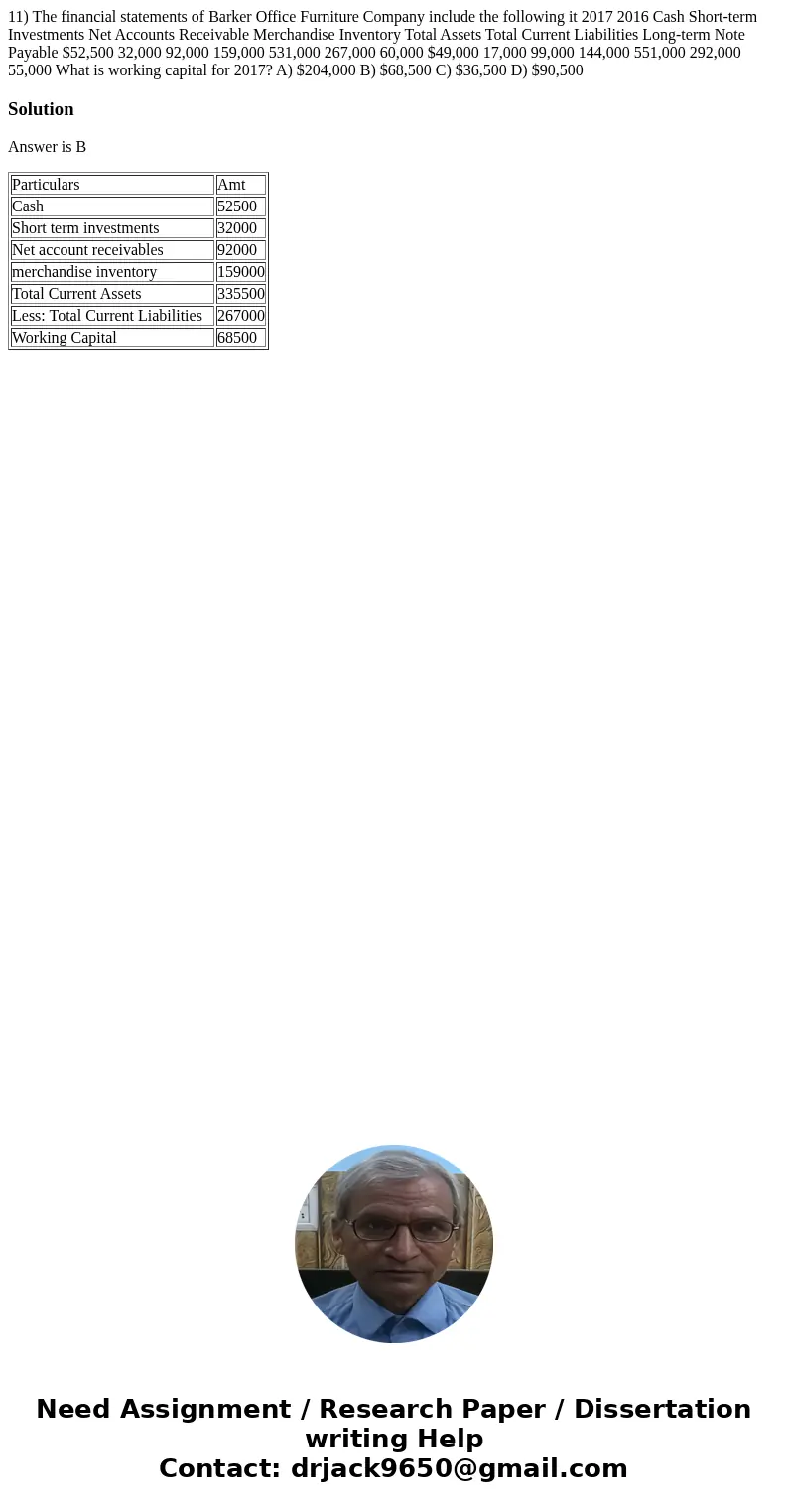  11) The financial statements of Barker Office Furniture Company include the following it 2017 2016 Cash Short-term Investments Net Accounts Receivable Merchand