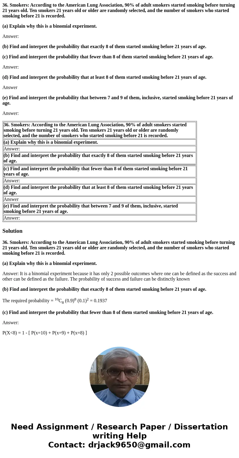 36. Smokers: According to the American Lung Association, 90% of adult smokers started smoking before turning 21 years old. Ten smokers 21 years old or older are