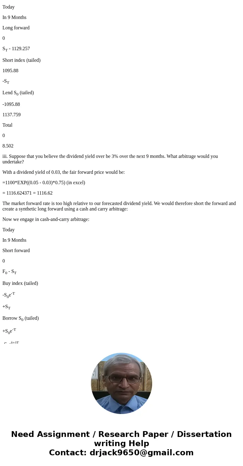  4. Suppose the current stock price is 1100 and the continuously compounded risk-free rate is 5%. The stock pays continuous dividends. You observe a 9-month for