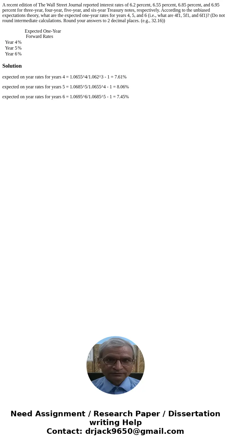 A recent edition of The Wall Street Journal reported interest rates of 6.2 percent, 6.55 percent, 6.85 percent, and 6.95 percent for three-year, four-year, five