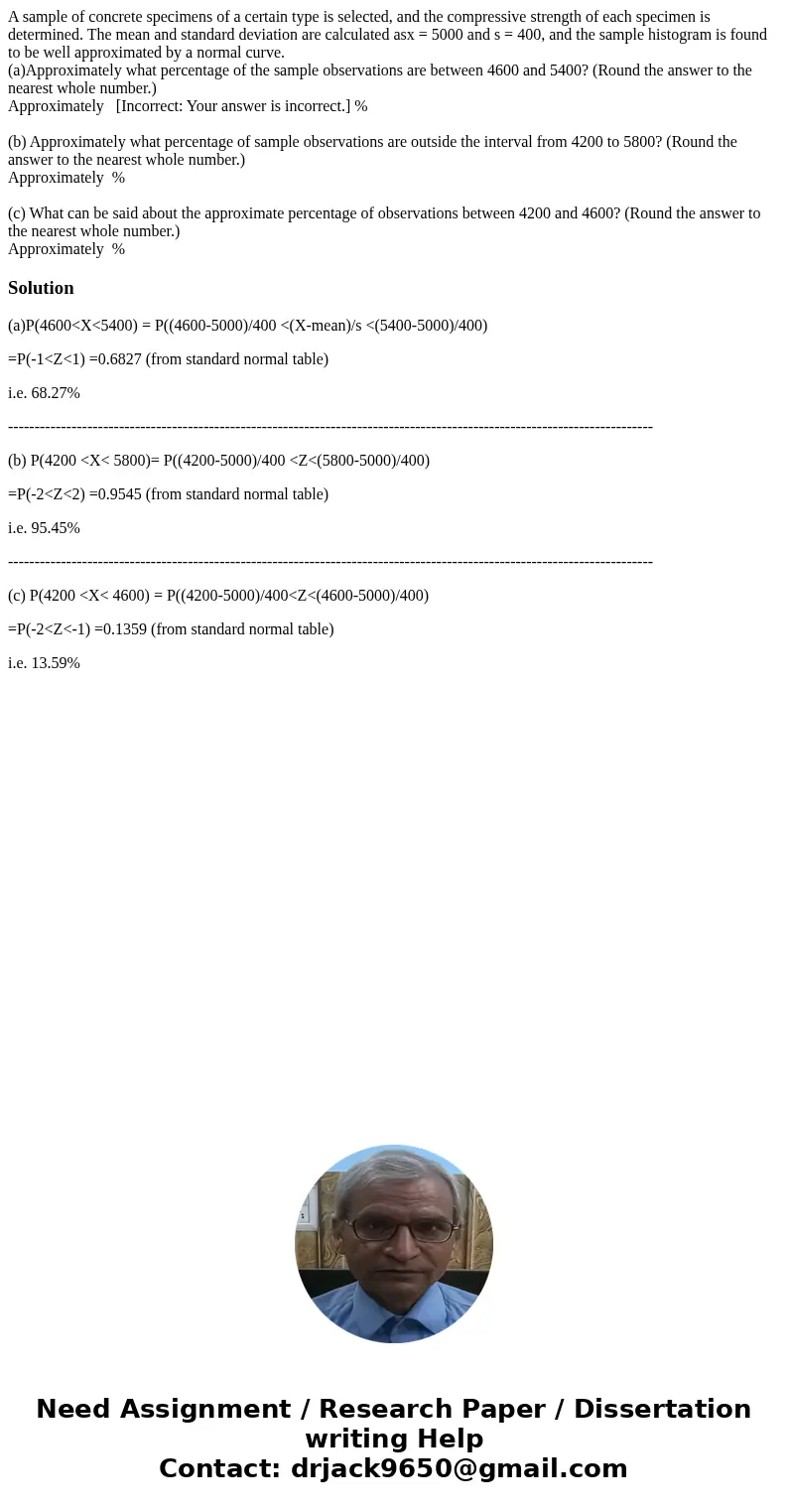 A sample of concrete specimens of a certain type is selected, and the compressive strength of each specimen is determined. The mean and standard deviation are c