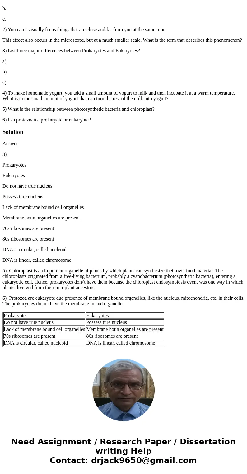 ABIO 121 1) List three of the rules for handling and using microscopes from your lab manual. a. b. c. 2) You can’t visually focus things that are close and far 