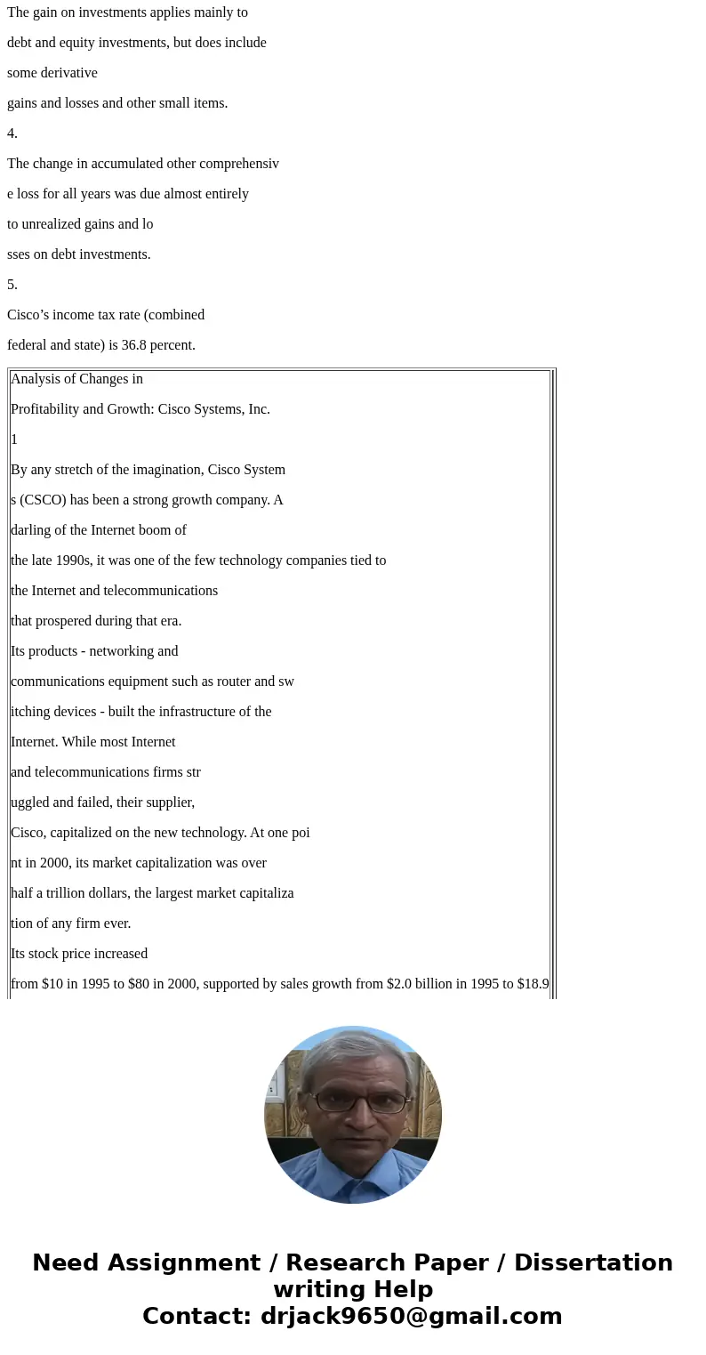 Analysis of Changes in Profitability and Growth: Cisco Systems, Inc. 1 By any stretch of the imagination, Cisco System s (CSCO) has been a strong growth company Analysis of Changes in Profitability and Growth: Cisco Systems, Inc. 1 By any stretch of the imagination, Cisco System s (CSCO) has been a strong growth company