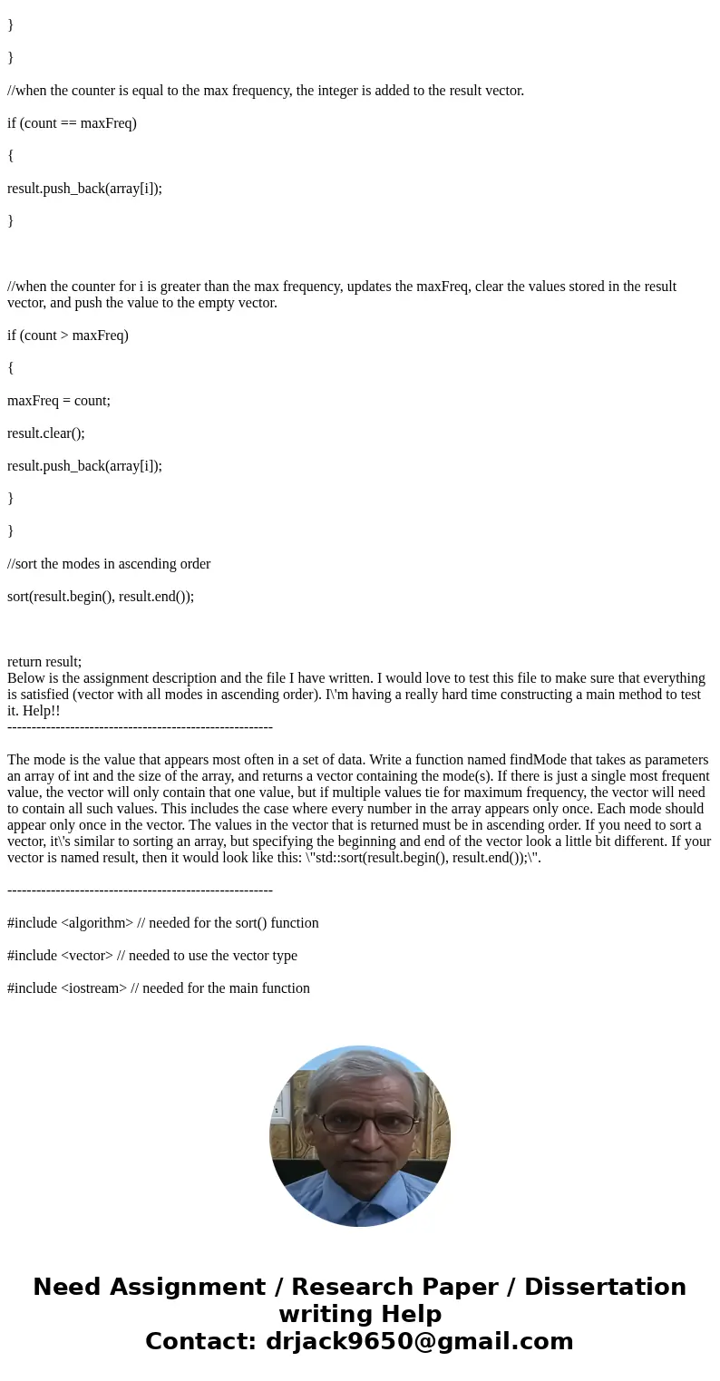  Below is the assignment description and the file I have written. I would love to test this file to make sure that everything is satisfied (vector with all mode