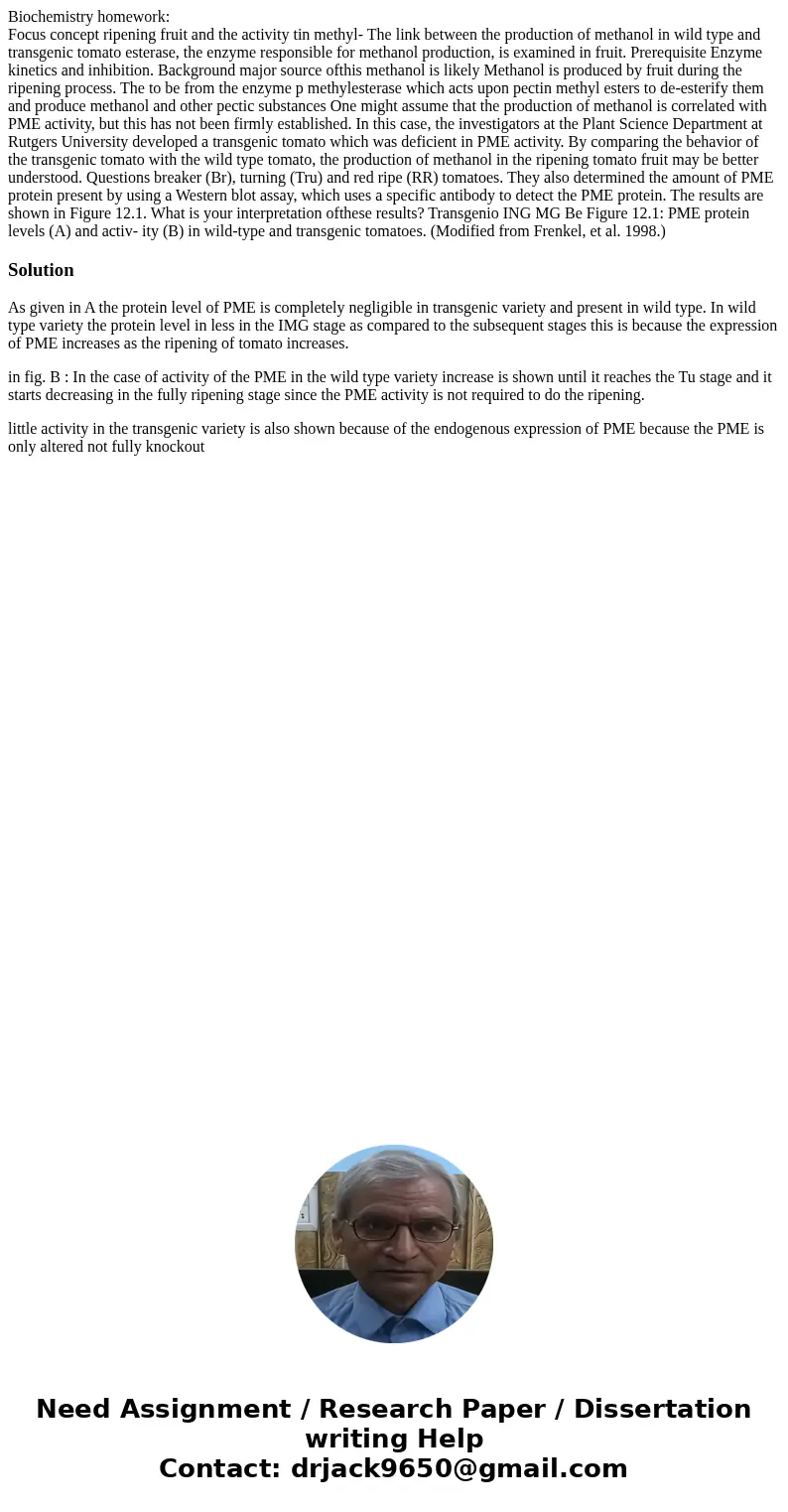 Biochemistry homework: Focus concept ripening fruit and the activity tin methyl- The link between the production of methanol in wild type and transgenic tomato 