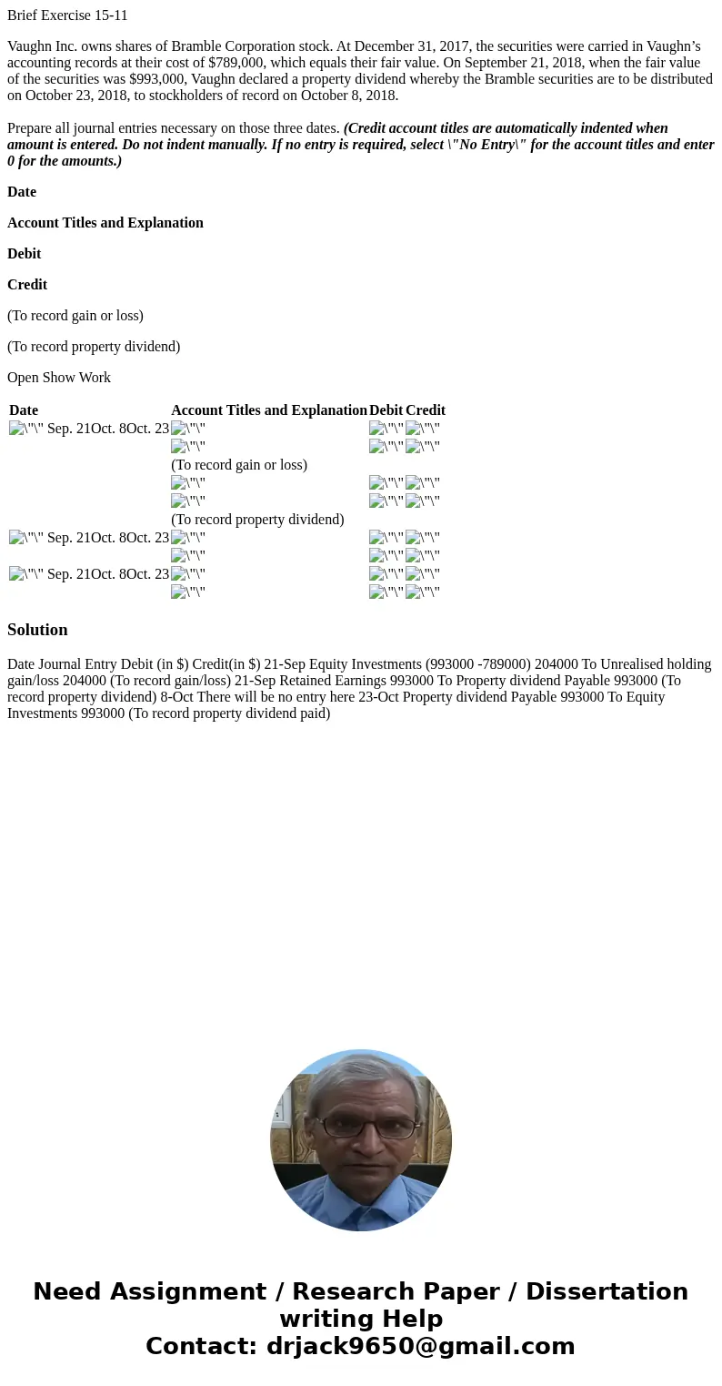 Brief Exercise 15-11 Vaughn Inc. owns shares of Bramble Corporation stock. At December 31, 2017, the securities were carried in Vaughn’s accounting records at t
