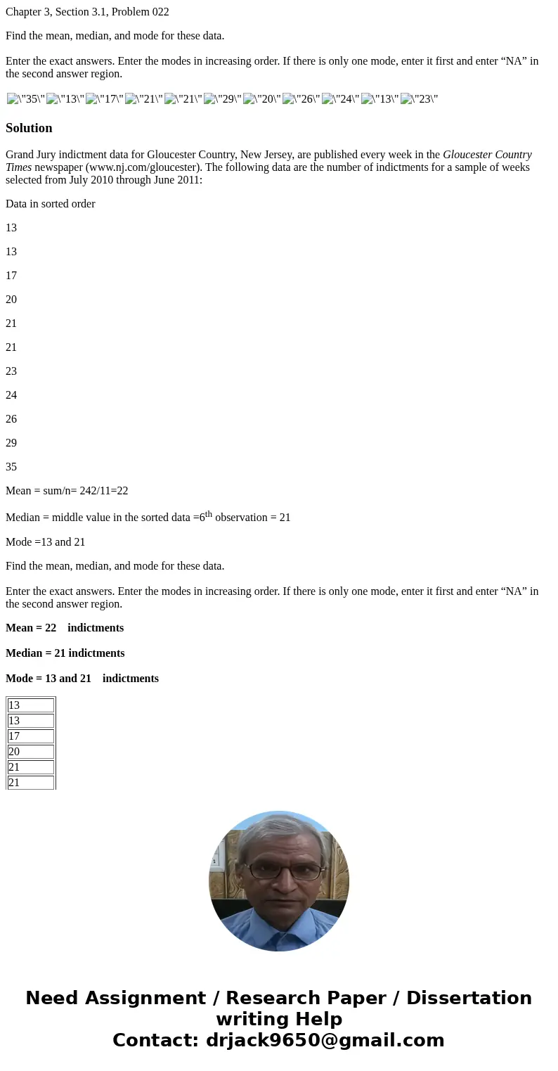 Chapter 3, Section 3.1, Problem 022 Find the mean, median, and mode for these data. Enter the exact answers. Enter the modes in increasing order. If there is on