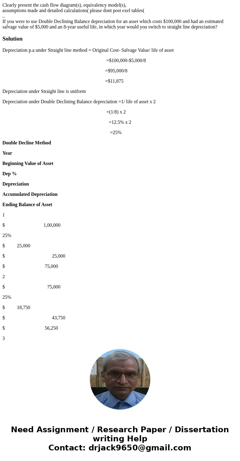 Clearly present the cash flow diagram(s), equivalency model(s), assumptions made and detailed calculations( please dont post exel tables( .. If you were to use 