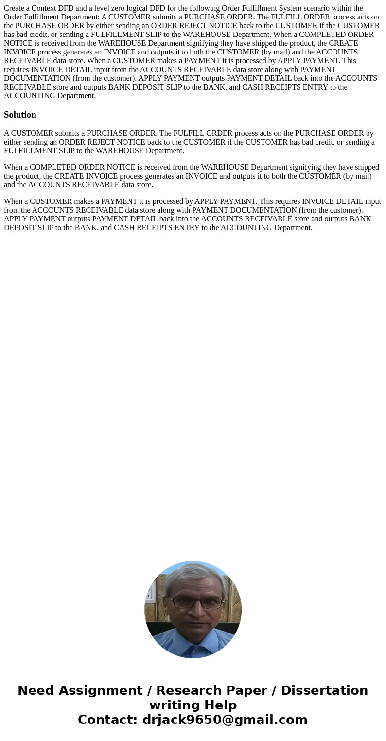 Create a Context DFD and a level zero logical DFD for the following Order Fulfillment System scenario within the Order Fulfillment Department: A CUSTOMER submit